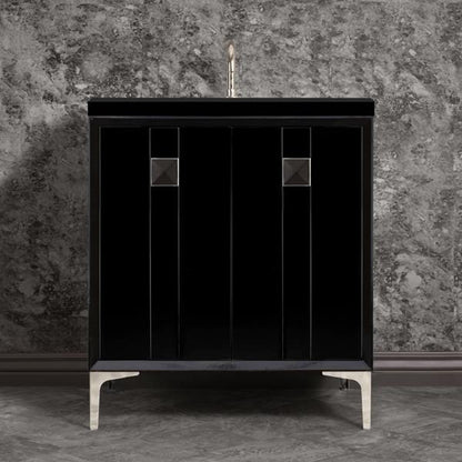 Linkasink - Tuxedo With 3 Inch Black Prism Artisan Glass Hardware 30 Inch Wide Black Vanity
