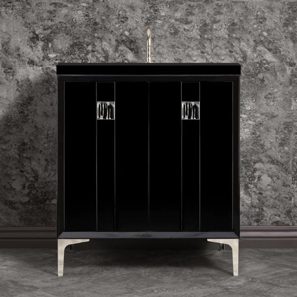 Linkasink - Tuxedo With 3 Inch Black Tiger Prism Artisan Glass Hardware 30 Inch Wide Black Vanity