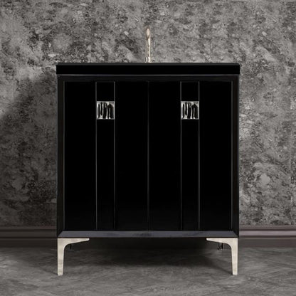 Linkasink - Tuxedo With 3 Inch Black Tiger Prism Artisan Glass Hardware 30 Inch Wide Black Vanity