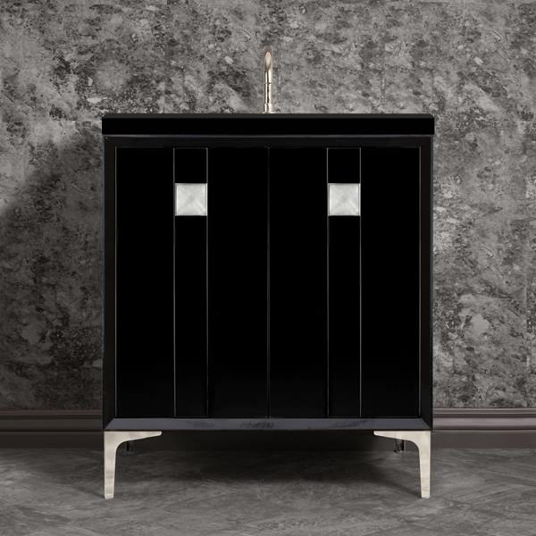Linkasink - Tuxedo With 3 Inch Eglomise Prism Artisan Glass Hardware 30 Inch Wide Black Vanity