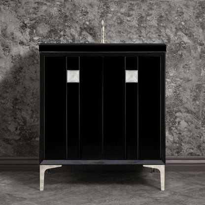 Linkasink - Tuxedo With 3 Inch Eglomise Prism Artisan Glass Hardware 30 Inch Wide Black Vanity