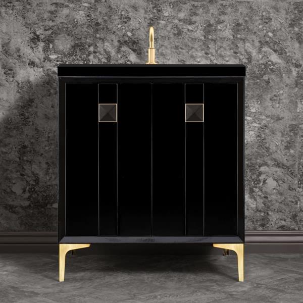 Linkasink - Tuxedo With 3 Inch Black Prism Artisan Glass Hardware 30 Inch Wide Black Vanity