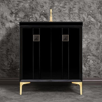Linkasink - Tuxedo With 3 Inch Black Prism Artisan Glass Hardware 30 Inch Wide Black Vanity