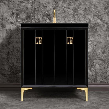 Linkasink - Tuxedo With 3 Inch Black Tiger Prism Artisan Glass Hardware 30 Inch Wide Black Vanity