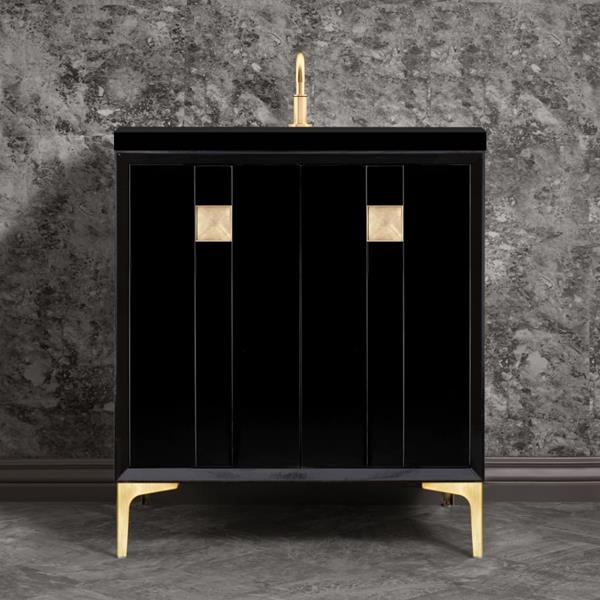 Linkasink - Tuxedo With 3 Inch Eglomise Prism Artisan Glass Hardware 30 Inch Wide Black Vanity