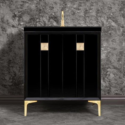 Linkasink - Tuxedo With 3 Inch Eglomise Prism Artisan Glass Hardware 30 Inch Wide Black Vanity