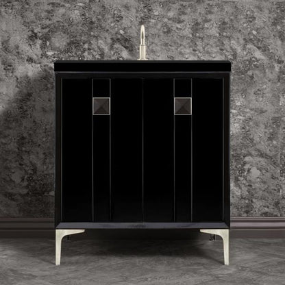 Linkasink - Tuxedo With 3 Inch Black Prism Artisan Glass Hardware 30 Inch Wide Black Vanity