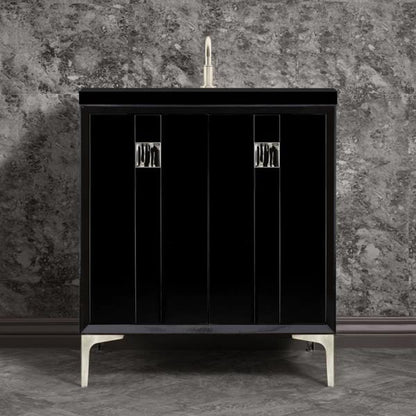 Linkasink - Tuxedo With 3 Inch Black Tiger Prism Artisan Glass Hardware 30 Inch Wide Black Vanity