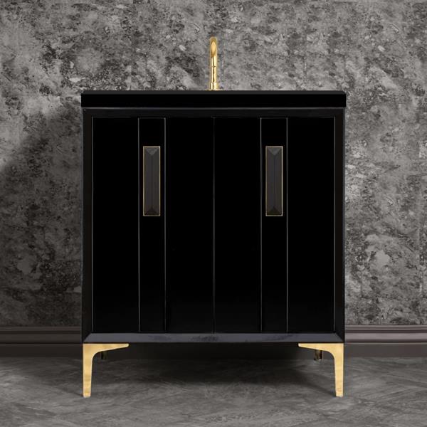 Linkasink - Tuxedo With 8 Inch Black Prism Artisan Glass Hardware 30 Inch Wide Black Vanity