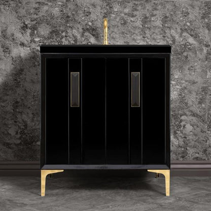 Linkasink - Tuxedo With 8 Inch Black Prism Artisan Glass Hardware 30 Inch Wide Black Vanity