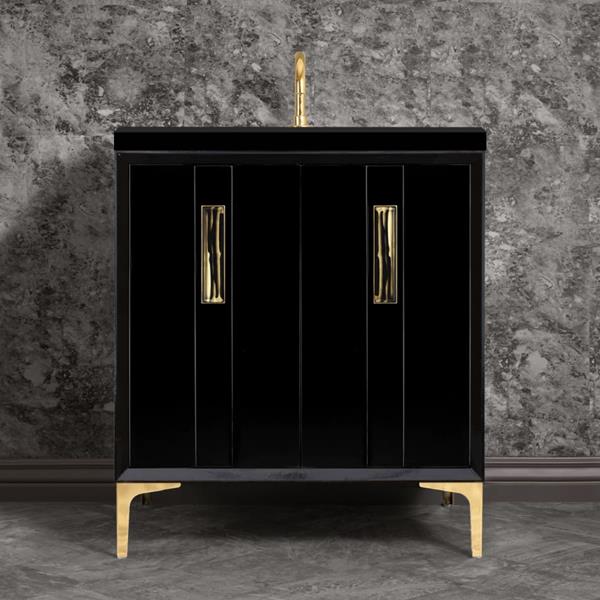 Linkasink - Tuxedo With 8 Inch Black Tigler Prism Artisan Glass Hardware 30 Inch Wide Black Vanity
