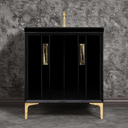 Linkasink - Tuxedo With 8 Inch Black Tigler Prism Artisan Glass Hardware 30 Inch Wide Black Vanity