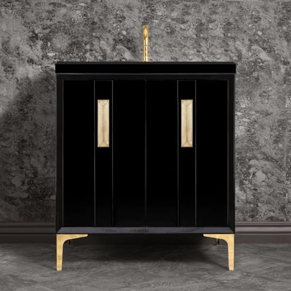 Linkasink - Tuxedo With 8 Inch Eglomise Prism Artisan Glass Hardware 30 Inch Wide Black Vanity