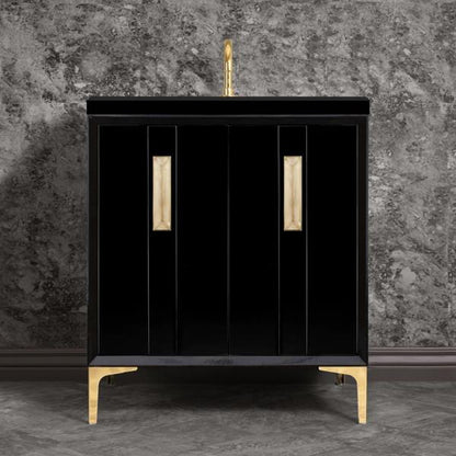 Linkasink - Tuxedo With 8 Inch Eglomise Prism Artisan Glass Hardware 30 Inch Wide Black Vanity