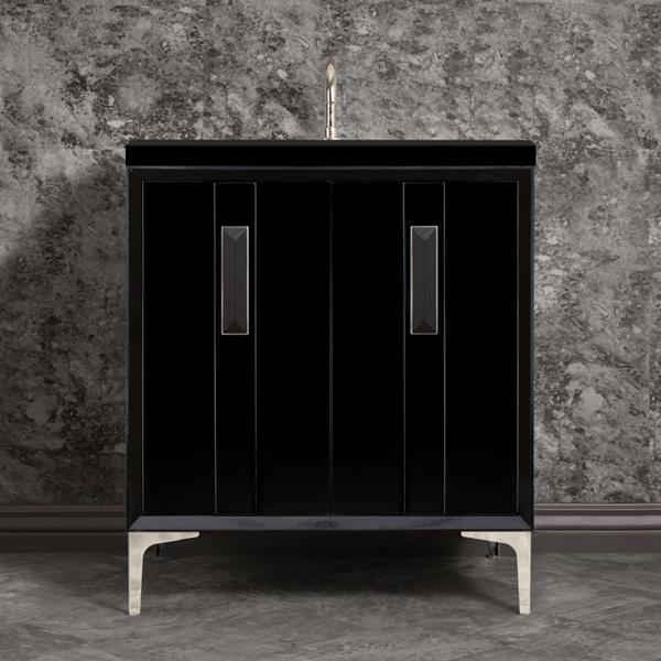 Linkasink - Tuxedo With 8 Inch Black Prism Artisan Glass Hardware 30 Inch Wide Black Vanity