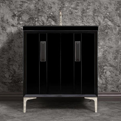 Linkasink - Tuxedo With 8 Inch Black Prism Artisan Glass Hardware 30 Inch Wide Black Vanity