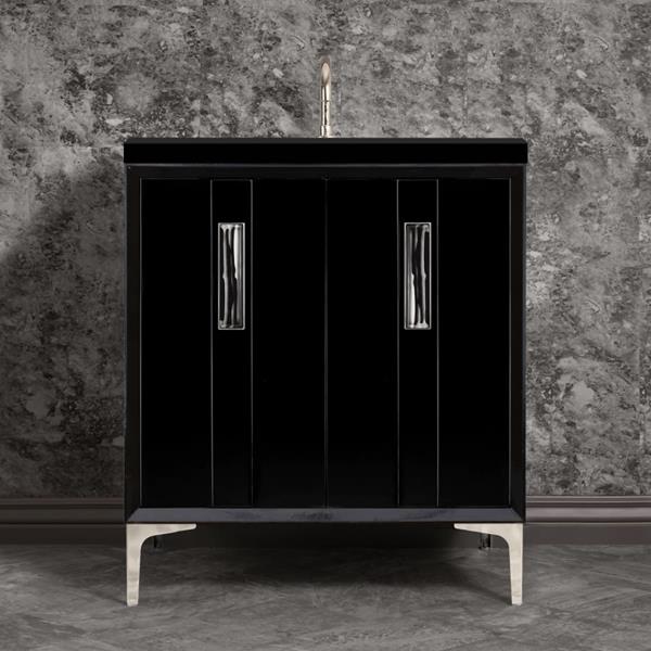 Linkasink - Tuxedo With 8 Inch Black Tigler Prism Artisan Glass Hardware 30 Inch Wide Black Vanity