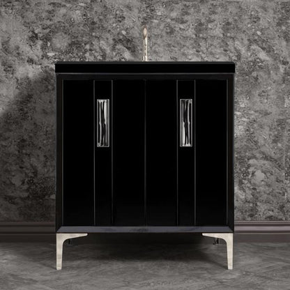 Linkasink - Tuxedo With 8 Inch Black Tigler Prism Artisan Glass Hardware 30 Inch Wide Black Vanity