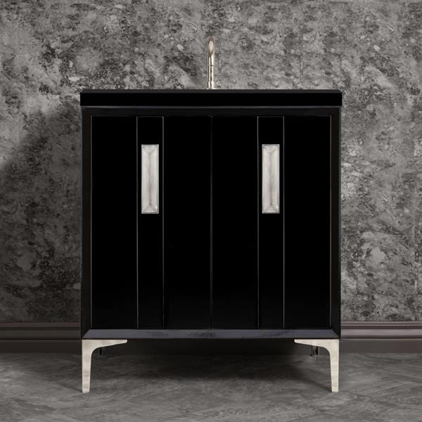 Linkasink - Tuxedo With 8 Inch Eglomise Prism Artisan Glass Hardware 30 Inch Wide Black Vanity