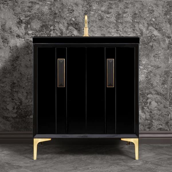Linkasink - Tuxedo With 8 Inch Black Prism Artisan Glass Hardware 30 Inch Wide Black Vanity