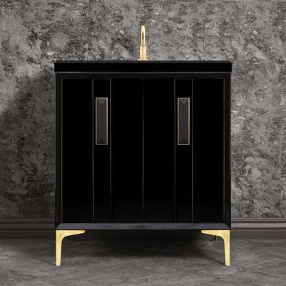 Linkasink - Tuxedo With 8 Inch Black Prism Artisan Glass Hardware 30 Inch Wide Black Vanity