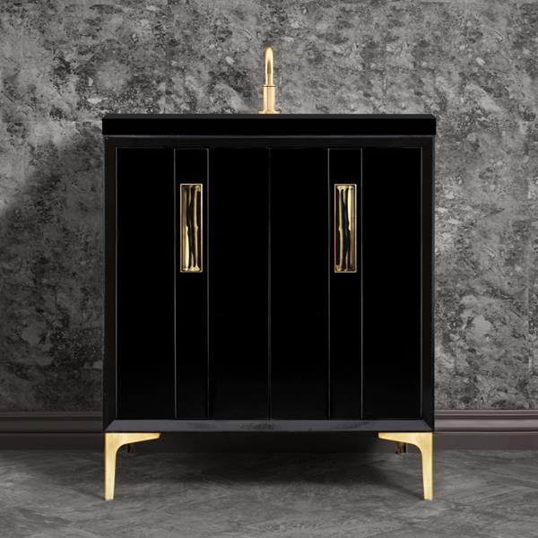 Linkasink - Tuxedo With 8 Inch Black Tigler Prism Artisan Glass Hardware 30 Inch Wide Black Vanity