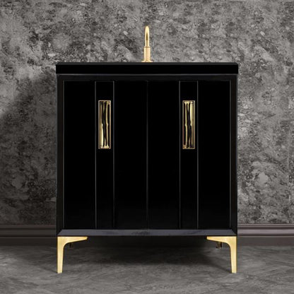 Linkasink - Tuxedo With 8 Inch Black Tigler Prism Artisan Glass Hardware 30 Inch Wide Black Vanity