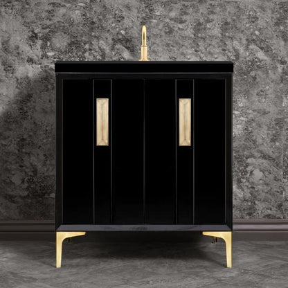 Linkasink - Tuxedo With 8 Inch Eglomise Prism Artisan Glass Hardware 30 Inch Wide Black Vanity