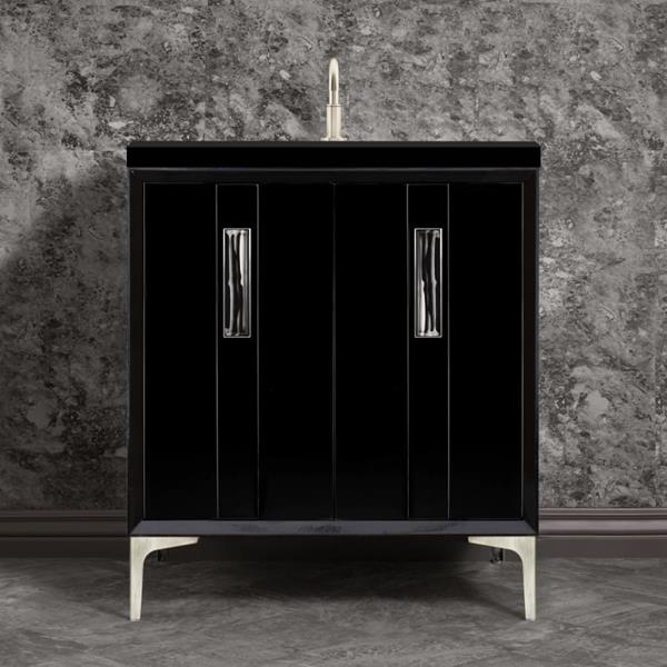 Linkasink - Tuxedo With 8 Inch Black Tigler Prism Artisan Glass Hardware 30 Inch Wide Black Vanity