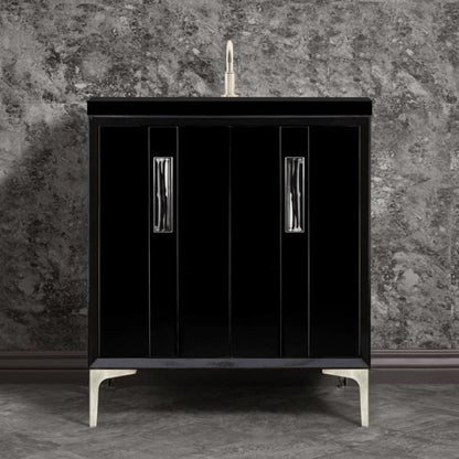 Linkasink - Tuxedo With 8 Inch Black Tigler Prism Artisan Glass Hardware 30 Inch Wide Black Vanity