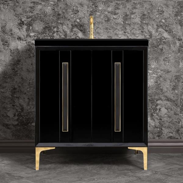 Linkasink - Tuxedo With 18 Inch Black Artisan Glass Prism Hardware 30 Inch Wide Black Vanity