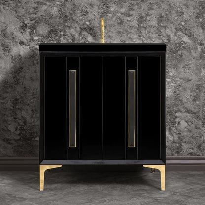 Linkasink - Tuxedo With 18 Inch Black Artisan Glass Prism Hardware 30 Inch Wide Black Vanity