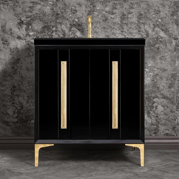 Linkasink - Tuxedo With 18 Inch Eglomise Prism Artisan Glass Hardware 30 Inch Wide Black Vanity