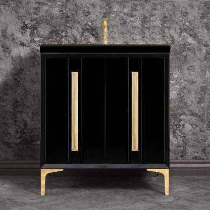 Linkasink - Tuxedo With 18 Inch Eglomise Prism Artisan Glass Hardware 30 Inch Wide Black Vanity