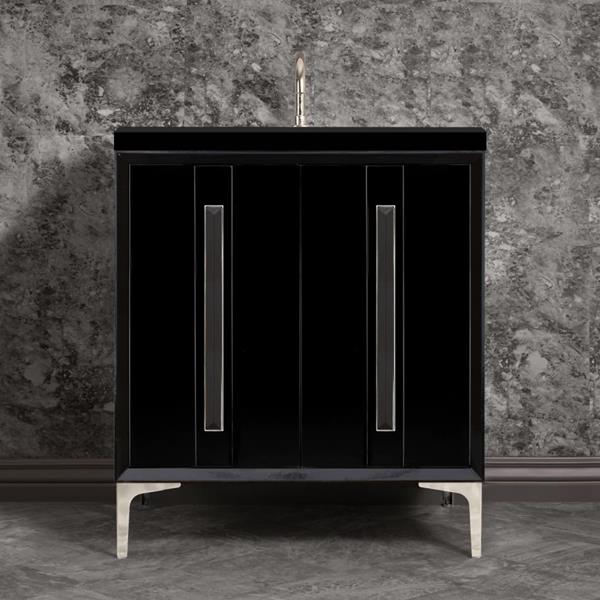 Linkasink - Tuxedo With 18 Inch Black Artisan Glass Prism Hardware 30 Inch Wide Black Vanity
