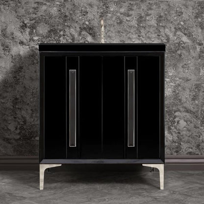 Linkasink - Tuxedo With 18 Inch Black Artisan Glass Prism Hardware 30 Inch Wide Black Vanity