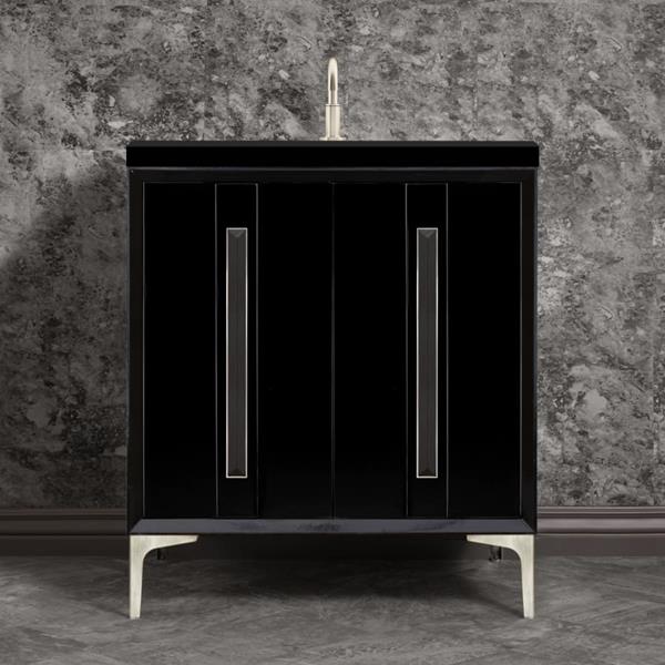 Linkasink - Tuxedo With 18 Inch Black Artisan Glass Prism Hardware 30 Inch Wide Black Vanity