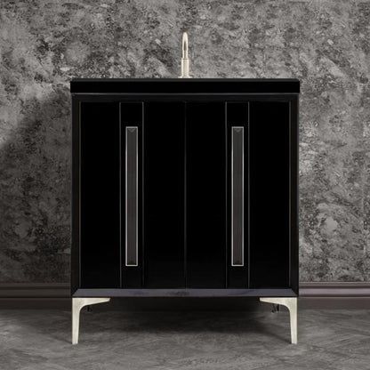 Linkasink - Tuxedo With 18 Inch Black Artisan Glass Prism Hardware 30 Inch Wide Black Vanity