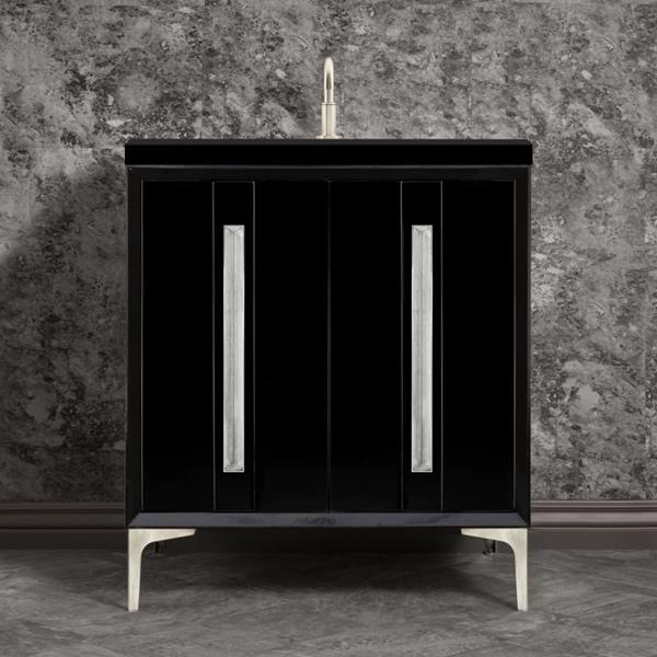 Linkasink - Tuxedo With 18 Inch Eglomise Prism Artisan Glass Hardware 30 Inch Wide Black Vanity