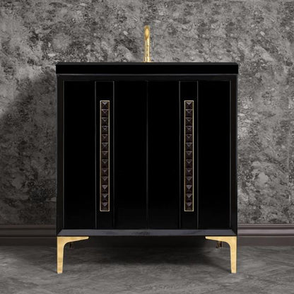 Linkasink - Tuxedo With 18 Inch Black Pyramid Artisan Glass Hardware 30 Inch Wide Black Vanity