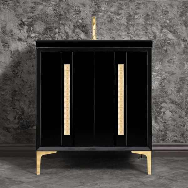 Linkasink - Tuxedo With 18 Inch Eglomise Pyramid Artisan Glass Hardware 30 Inch Wide Black Vanity