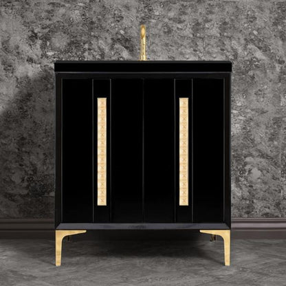 Linkasink - Tuxedo With 18 Inch Eglomise Pyramid Artisan Glass Hardware 30 Inch Wide Black Vanity