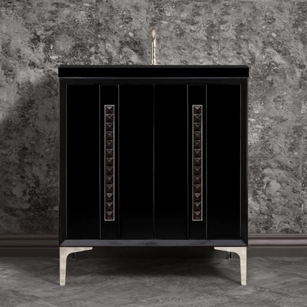 Linkasink - Tuxedo With 18 Inch Black Pyramid Artisan Glass Hardware 30 Inch Wide Black Vanity