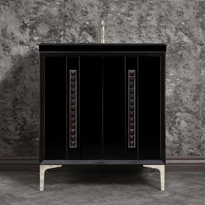 Linkasink - Tuxedo With 18 Inch Black Pyramid Artisan Glass Hardware 30 Inch Wide Black Vanity