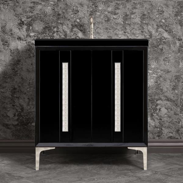 Linkasink - Tuxedo With 18 Inch Eglomise Pyramid Artisan Glass Hardware 30 Inch Wide Black Vanity