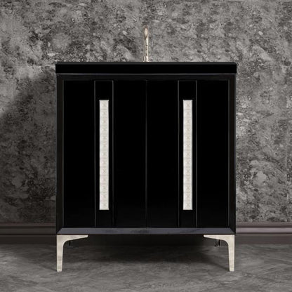 Linkasink - Tuxedo With 18 Inch Eglomise Pyramid Artisan Glass Hardware 30 Inch Wide Black Vanity