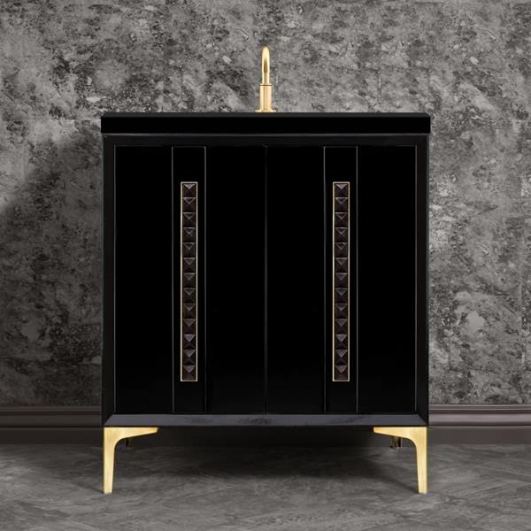 Linkasink - Tuxedo With 18 Inch Black Pyramid Artisan Glass Hardware 30 Inch Wide Black Vanity