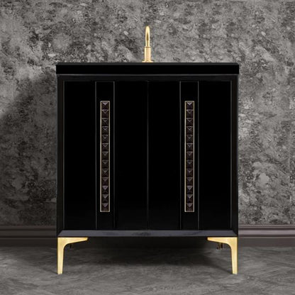 Linkasink - Tuxedo With 18 Inch Black Pyramid Artisan Glass Hardware 30 Inch Wide Black Vanity