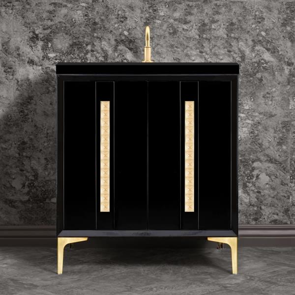 Linkasink - Tuxedo With 18 Inch Eglomise Pyramid Artisan Glass Hardware 30 Inch Wide Black Vanity