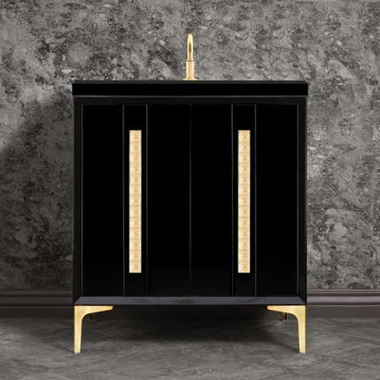 Linkasink - Tuxedo With 18 Inch Eglomise Pyramid Artisan Glass Hardware 30 Inch Wide Black Vanity